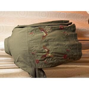 Colleen Lopez Military Style Embroidered Phoenix Shacket - Plus